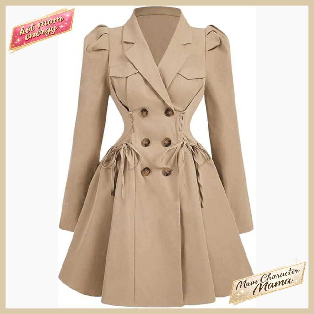 Elegant Beige Double-Breasted Trench Dress Coat